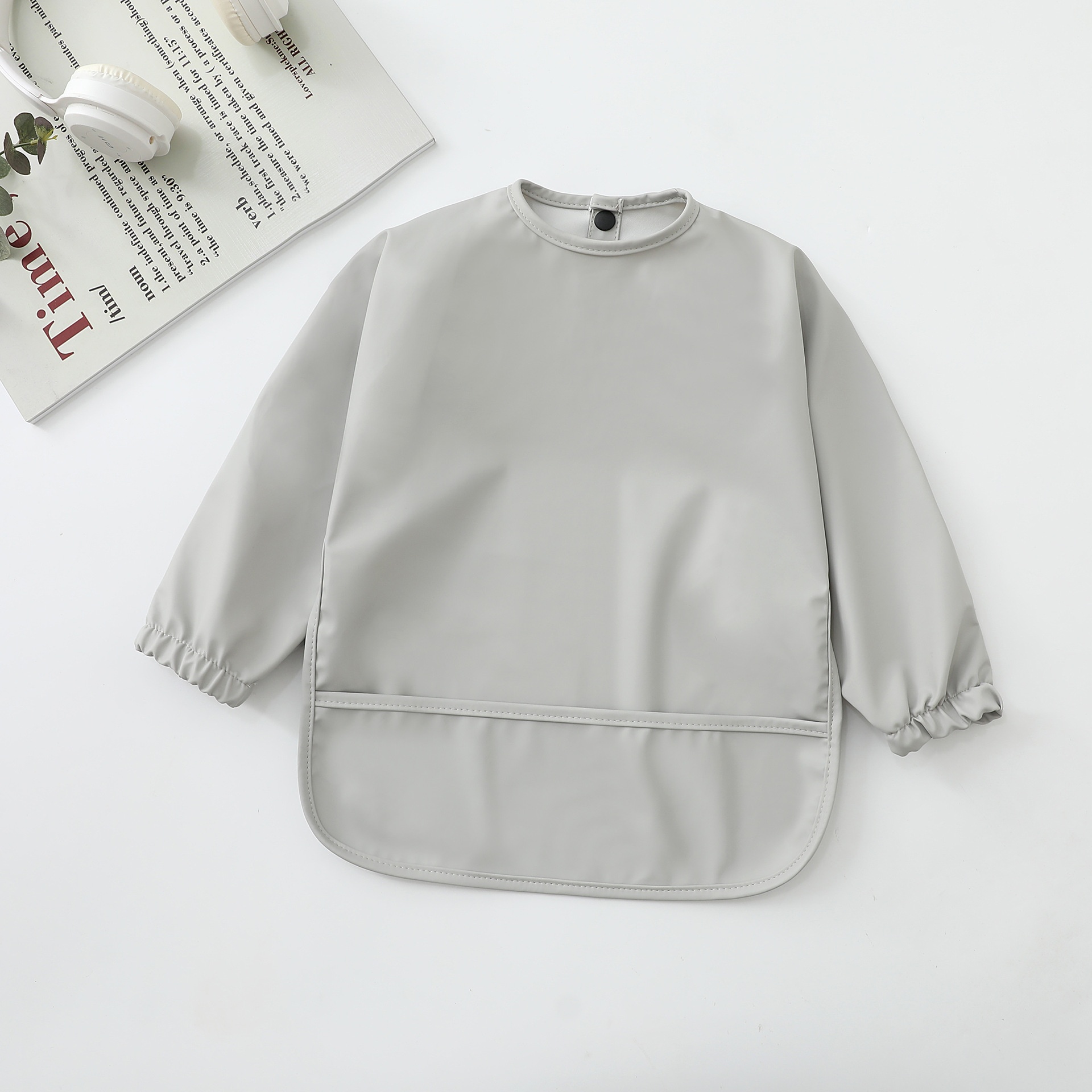 Long-Sleeve Baby Bib with Catch-All Pocket
