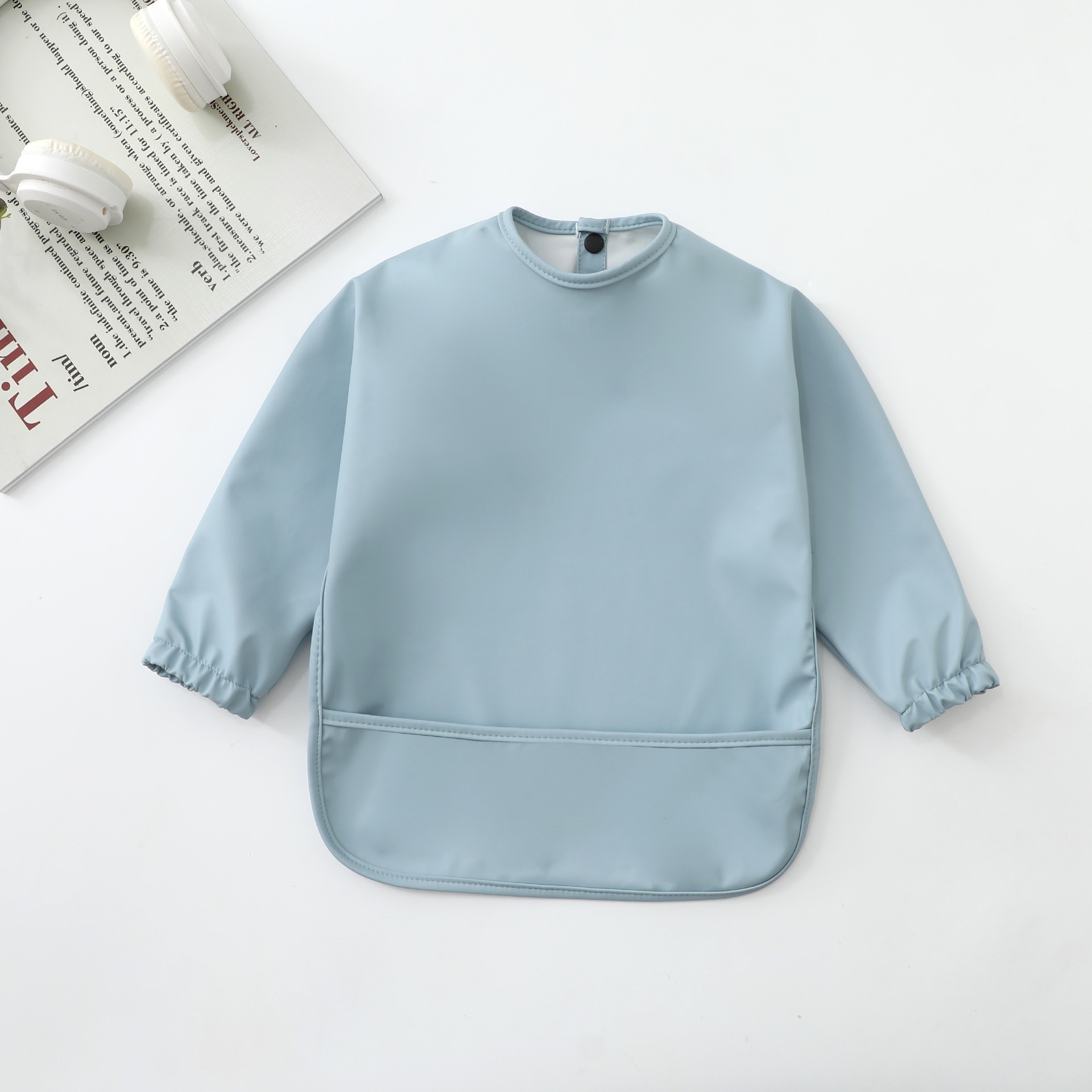 Long-Sleeve Baby Bib with Catch-All Pocket