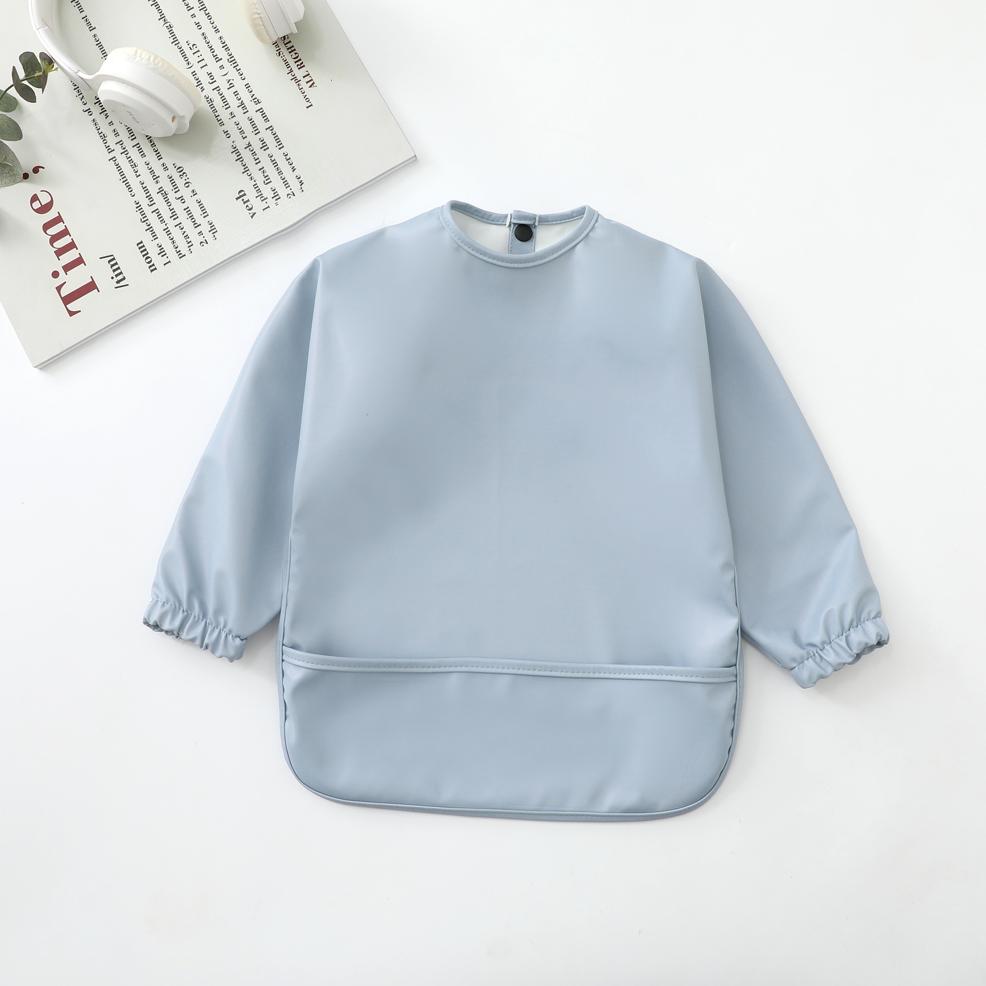 Long-Sleeve Baby Bib with Catch-All Pocket