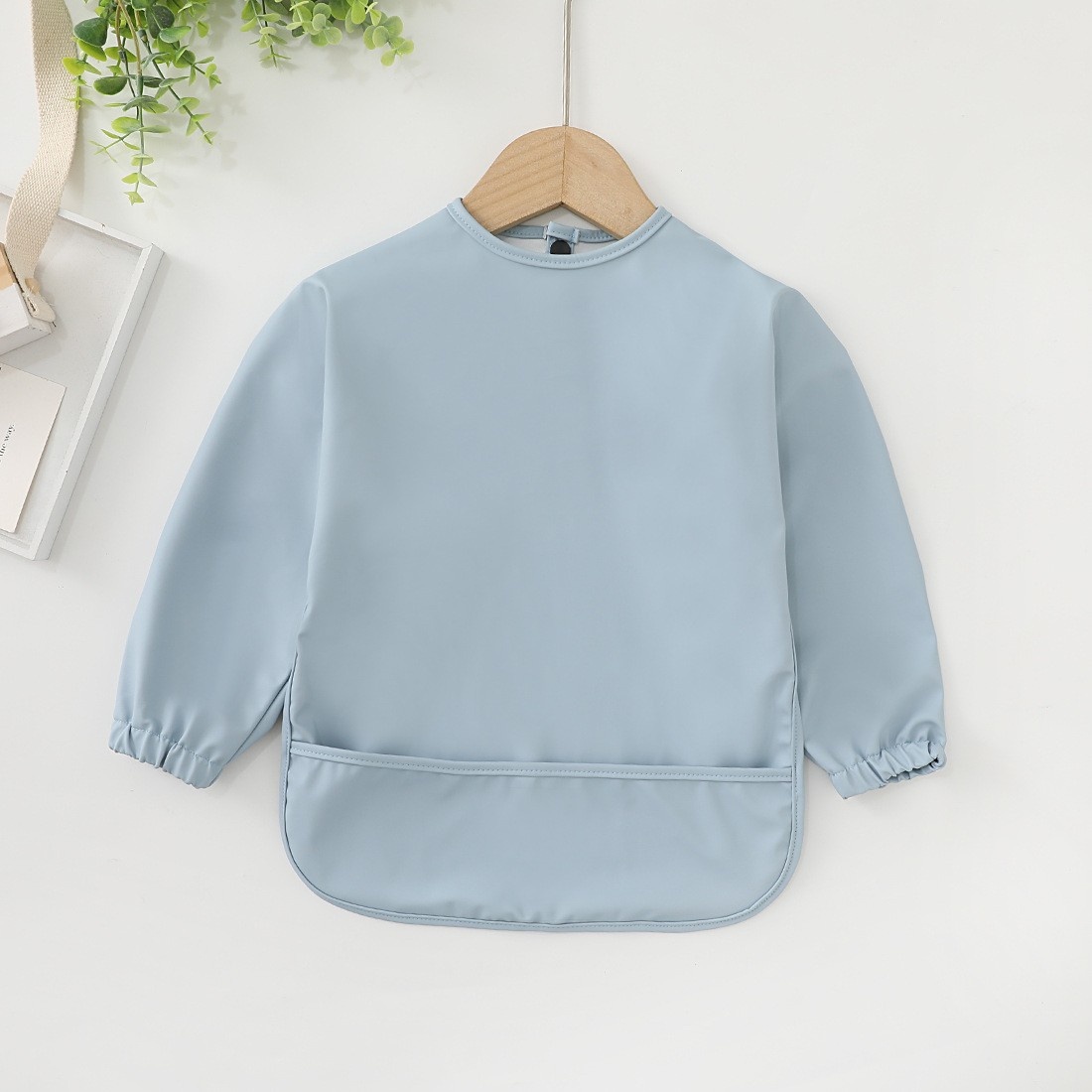 Long-Sleeve Baby Bib with Catch-All Pocket