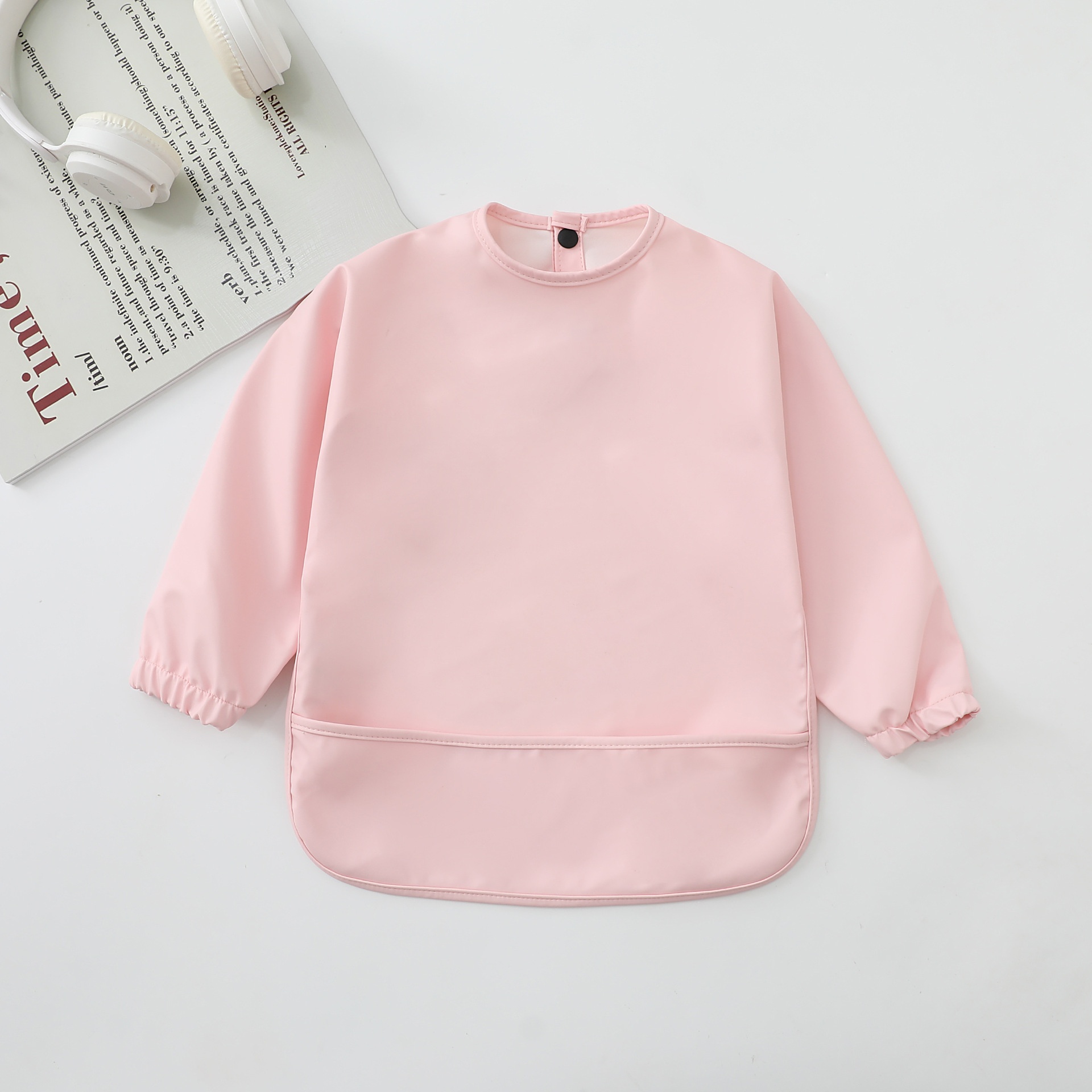 Long-Sleeve Baby Bib with Catch-All Pocket
