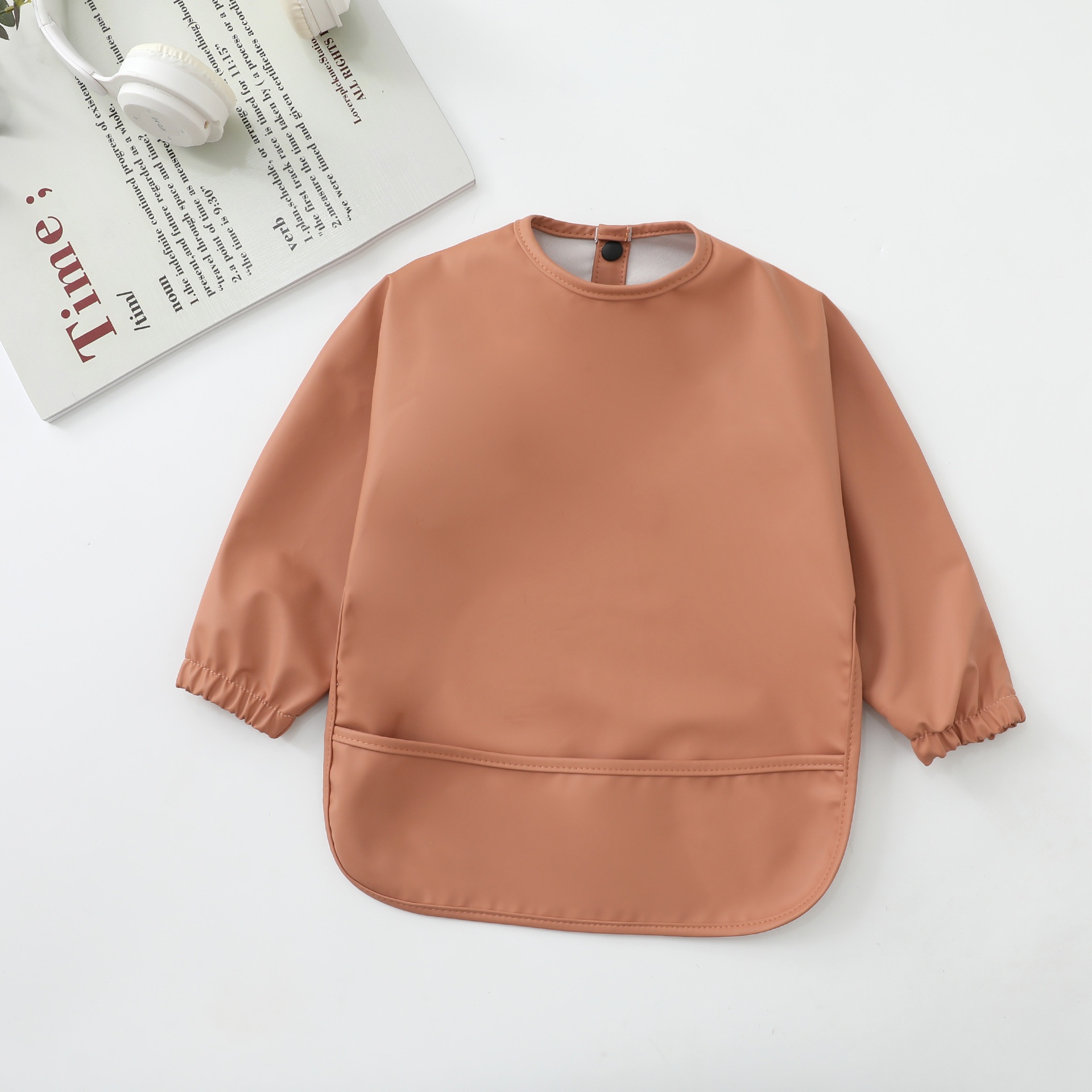 Long-Sleeve Baby Bib with Catch-All Pocket