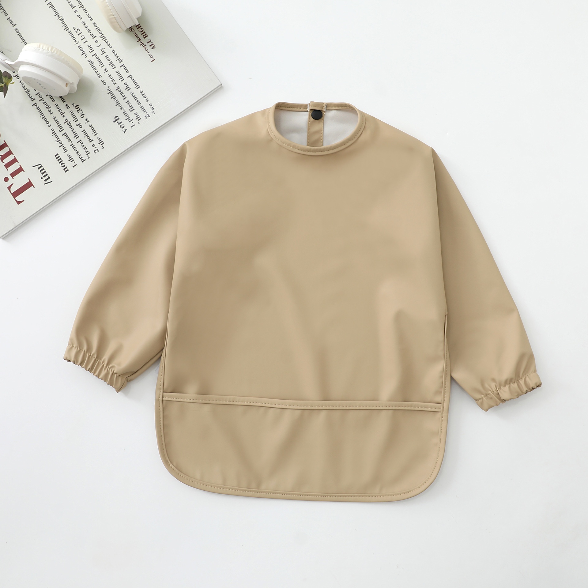 Long-Sleeve Baby Bib with Catch-All Pocket