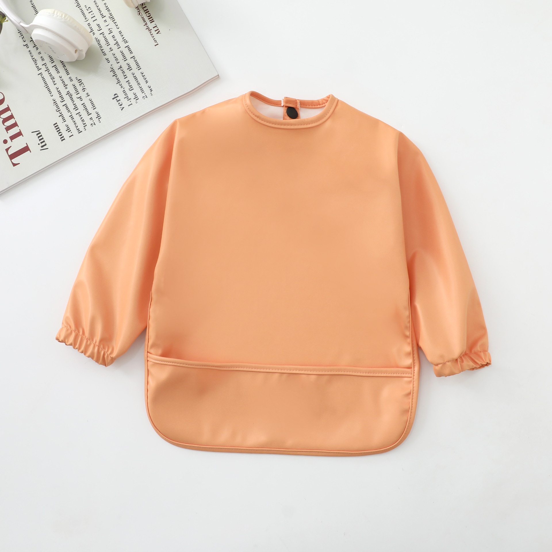 Long-Sleeve Baby Bib with Catch-All Pocket