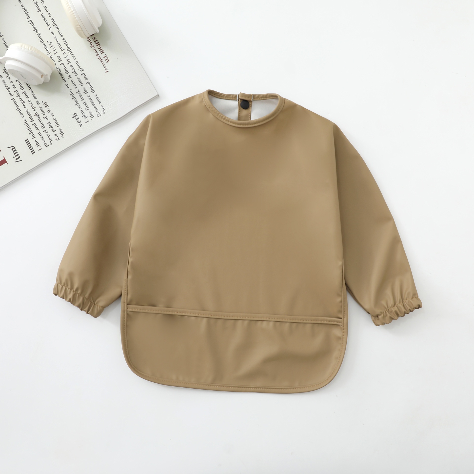 Long-Sleeve Baby Bib with Catch-All Pocket