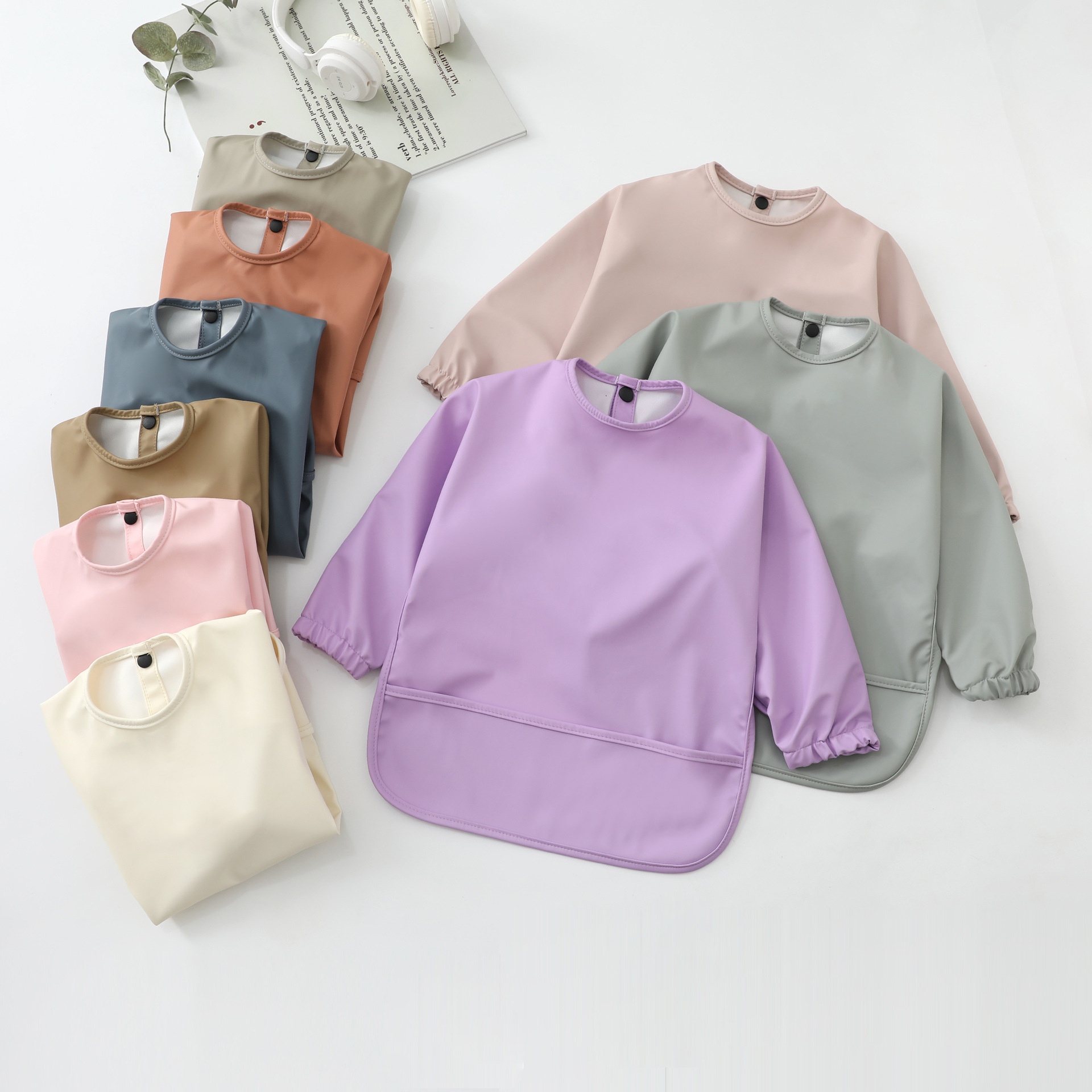 Long-Sleeve Baby Bib with Catch-All Pocket