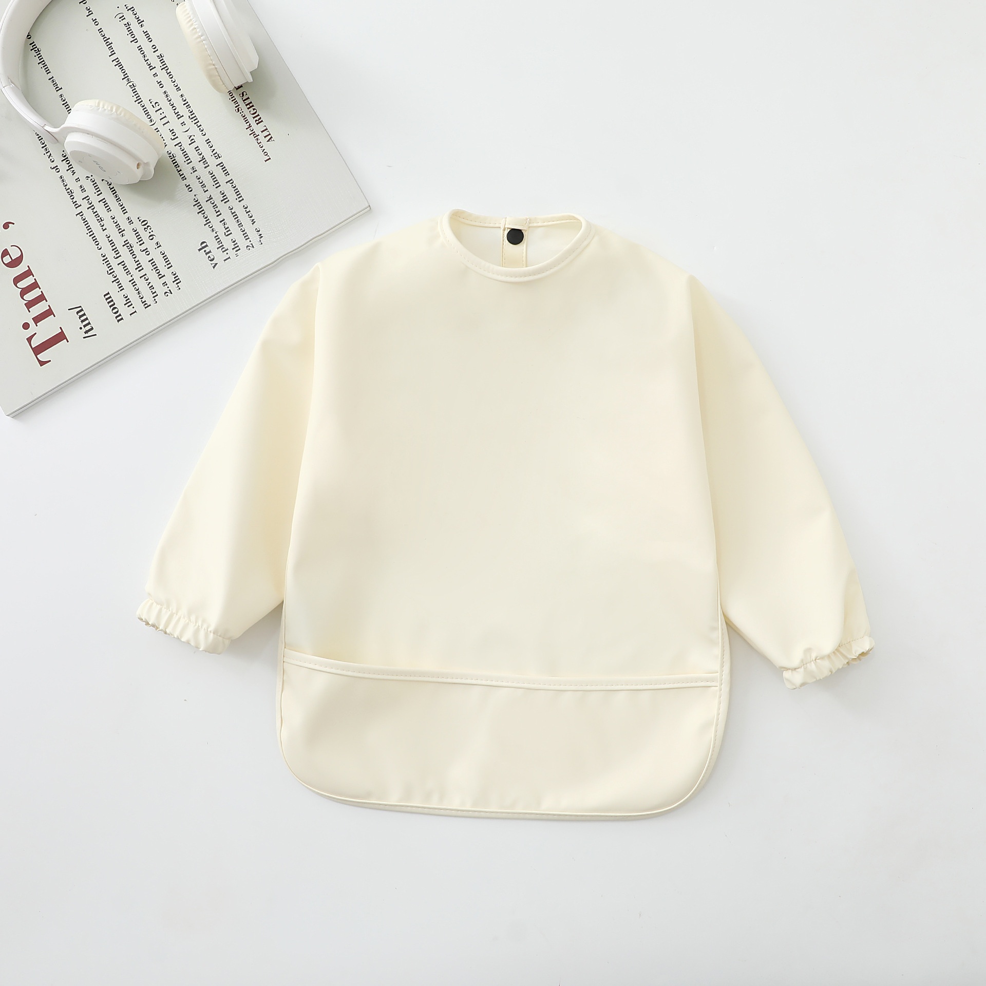 Long-Sleeve Baby Bib with Catch-All Pocket