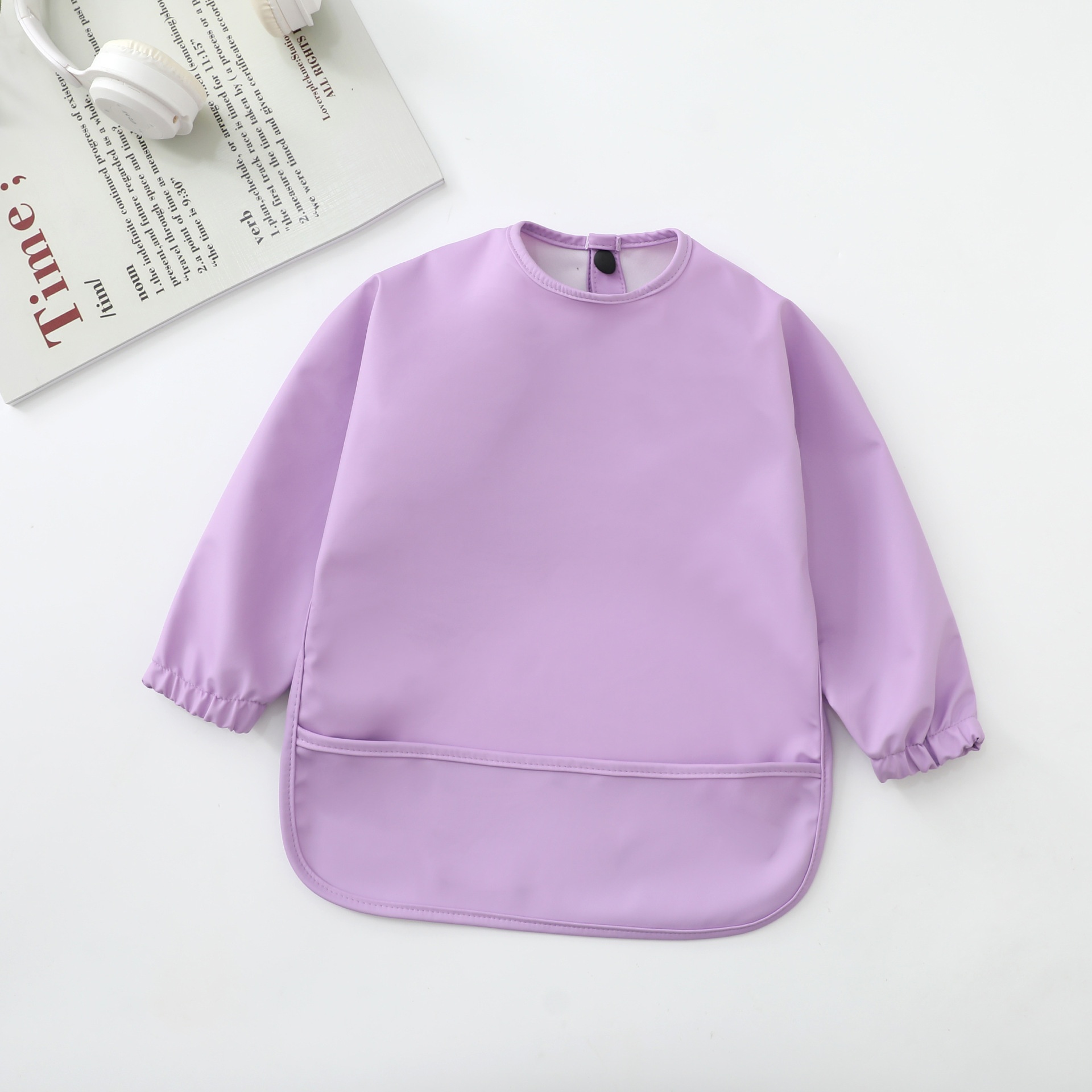 Long-Sleeve Baby Bib with Catch-All Pocket