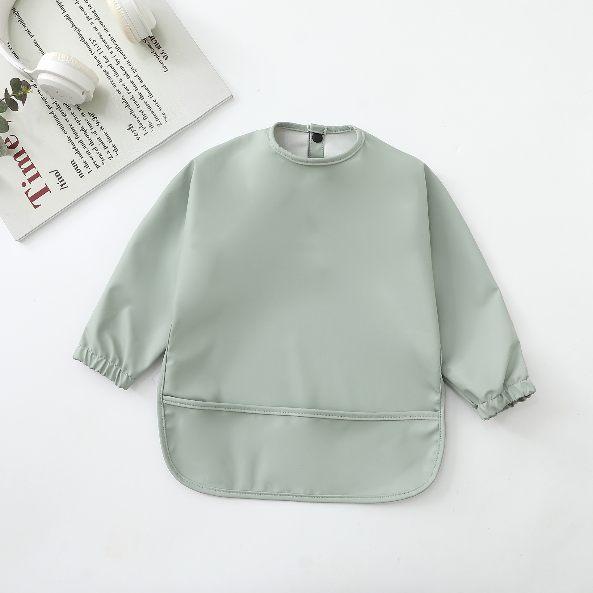 Long-Sleeve Baby Bib with Catch-All Pocket