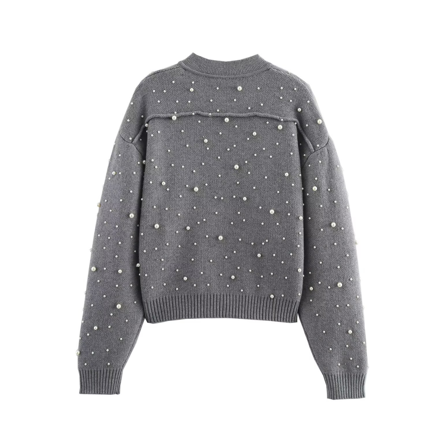 Knit Bomber Jacket with Pearl Detail KUN-00057