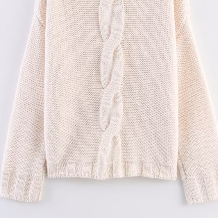 Suéter informal de cuello alto y manga larga acanalada con parte superior de punto KUN-00071