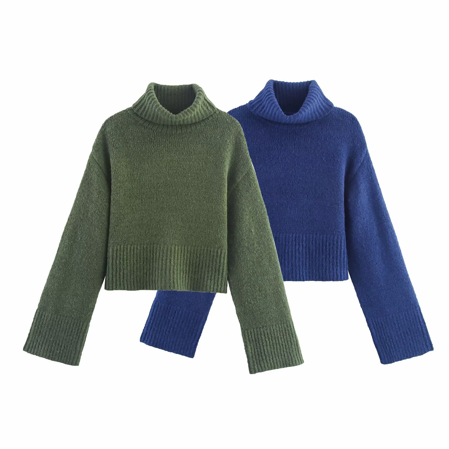 Top de punto para mujer, manga larga, cuello alto, básico, versátil, KUN-00018