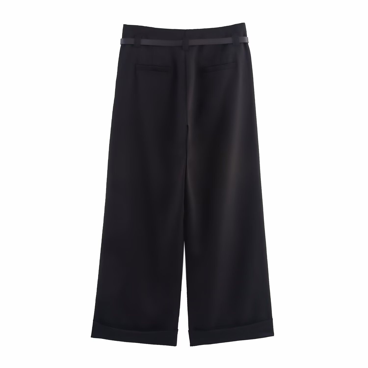 Women's Casual Cropped Pants with Belt - Stylish High Waist KUN-00005