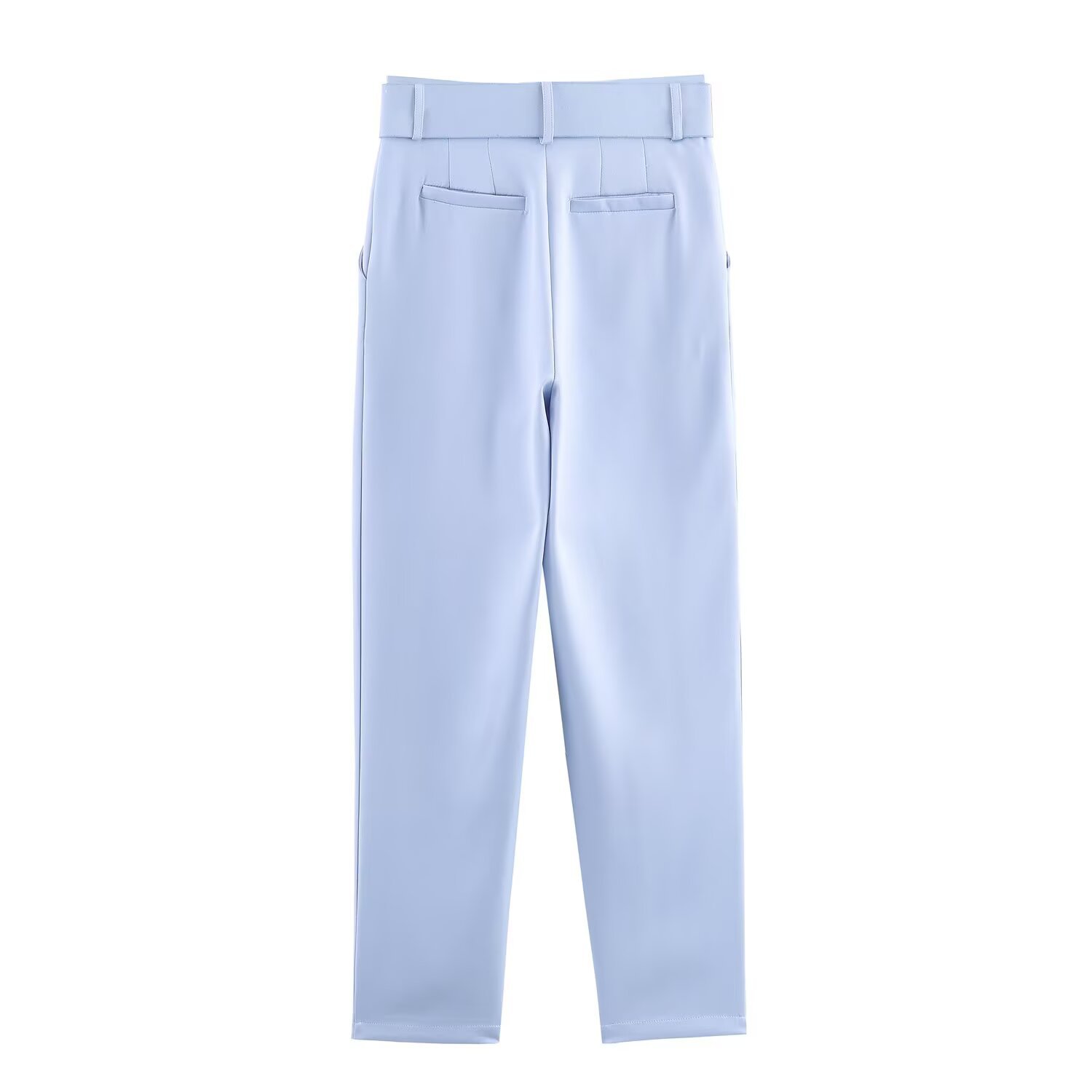 Pantalones casuales de cintura alta y pierna recta para mujer con cinturón KUN-00009