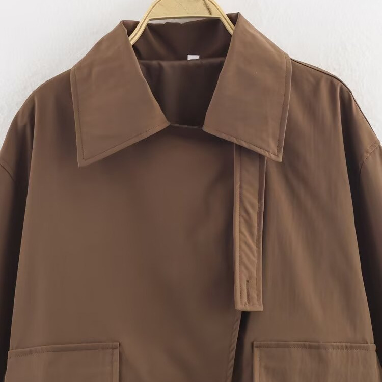 Women's Retro Trench Coat Solid Lapel Short Jacket KUN-00006