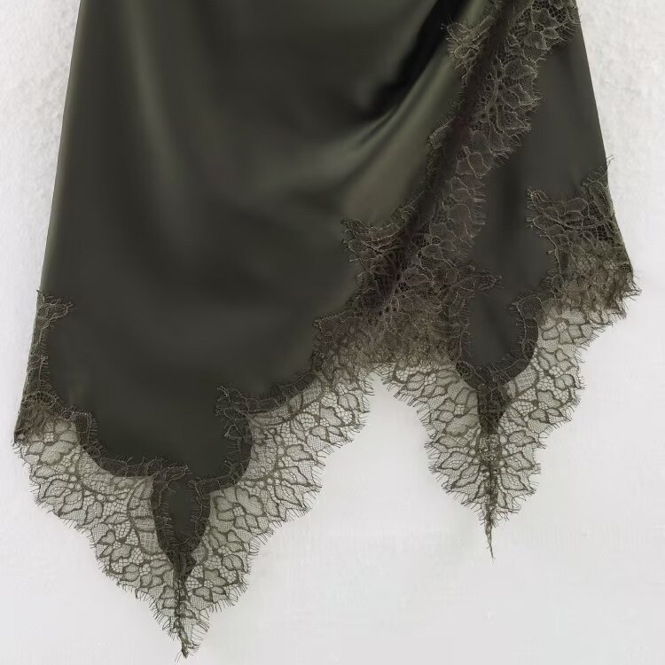 Top de encaje verde estilo lencería clásica KUN-00078