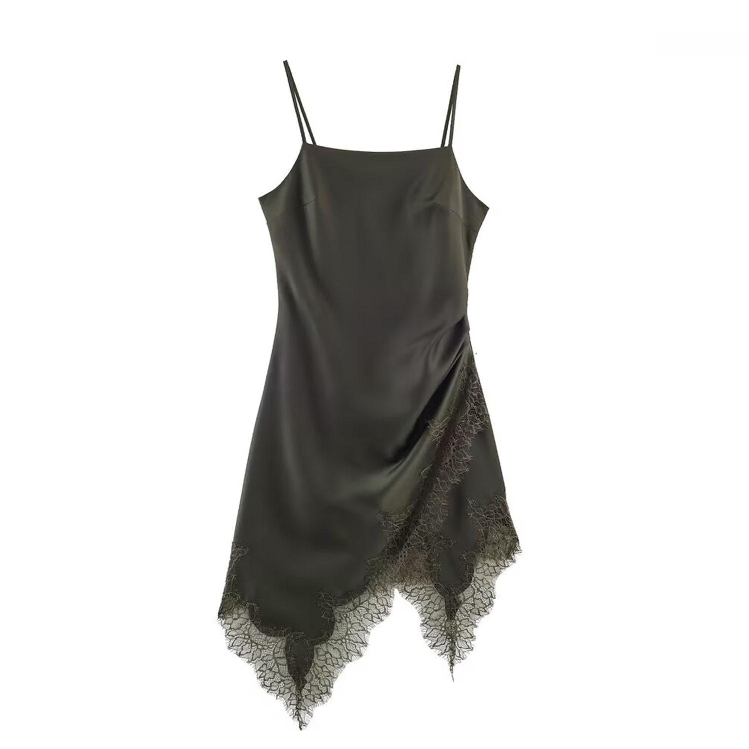 Top de encaje verde estilo lencería clásica KUN-00078