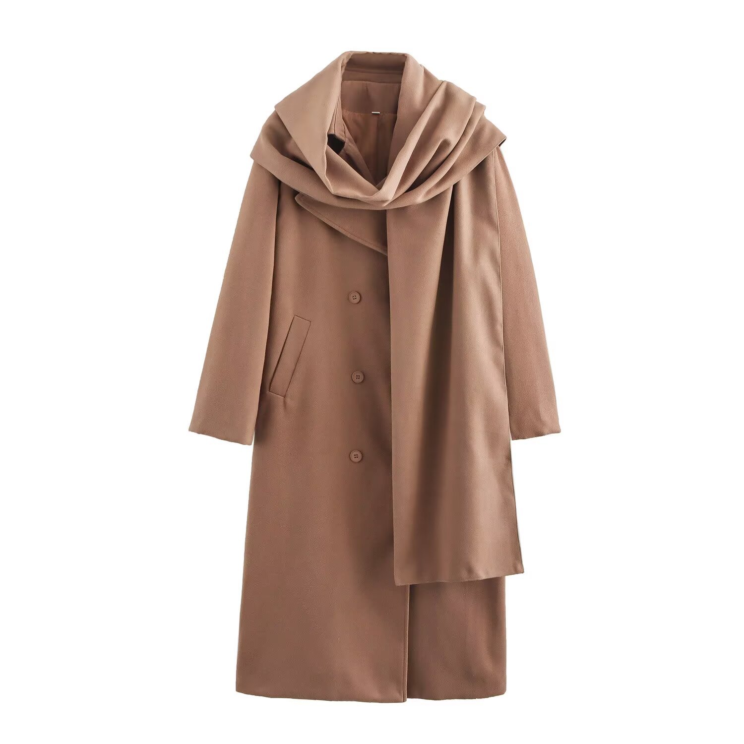 Manteau long croisé en laine mélangée KUN-00008