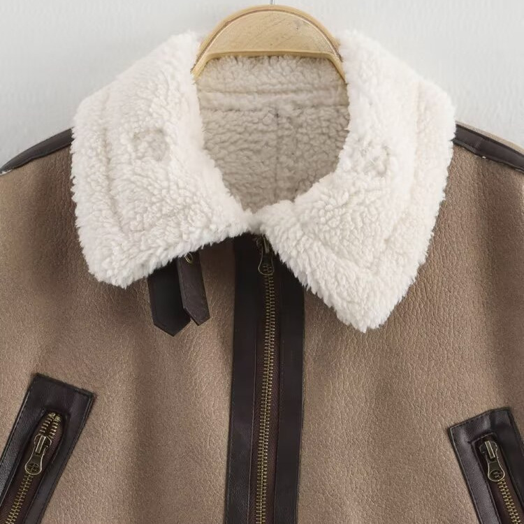 Veste courte en fausse fourrure de mouton retournée - Style rétro KUN-00048