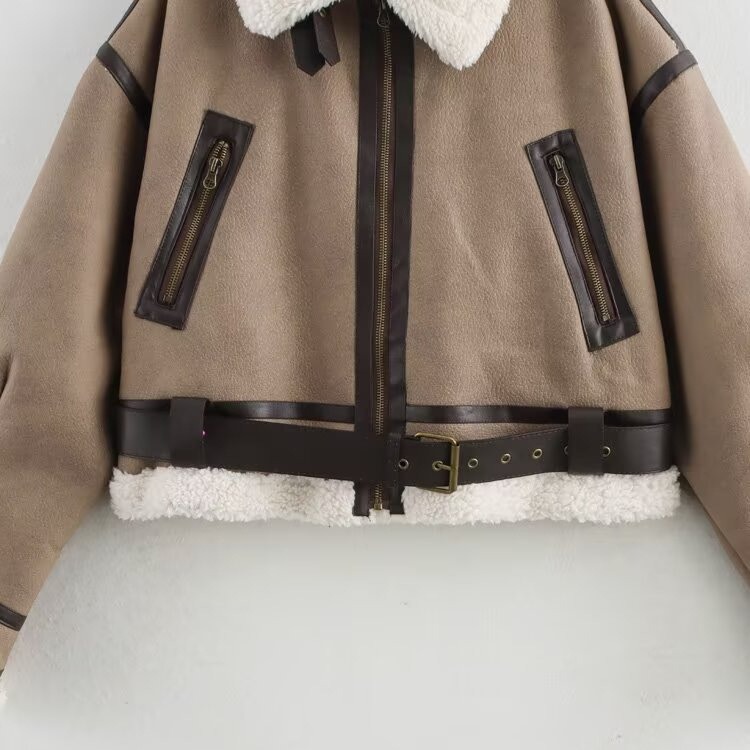 Veste courte en fausse fourrure de mouton retournée - Style rétro KUN-00048