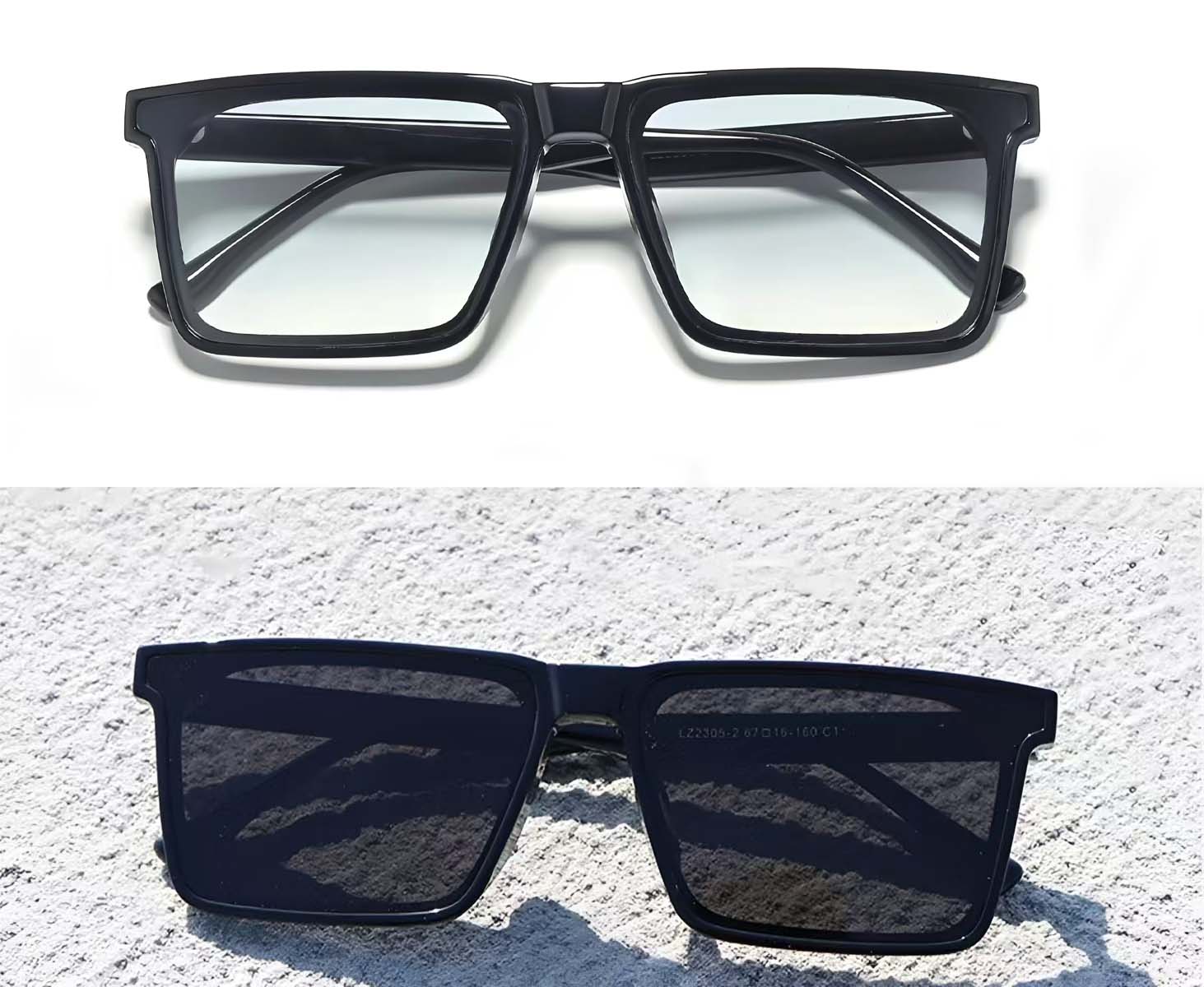 Rectangular Black TR90 Photochromic Glasses #BS1725-0080