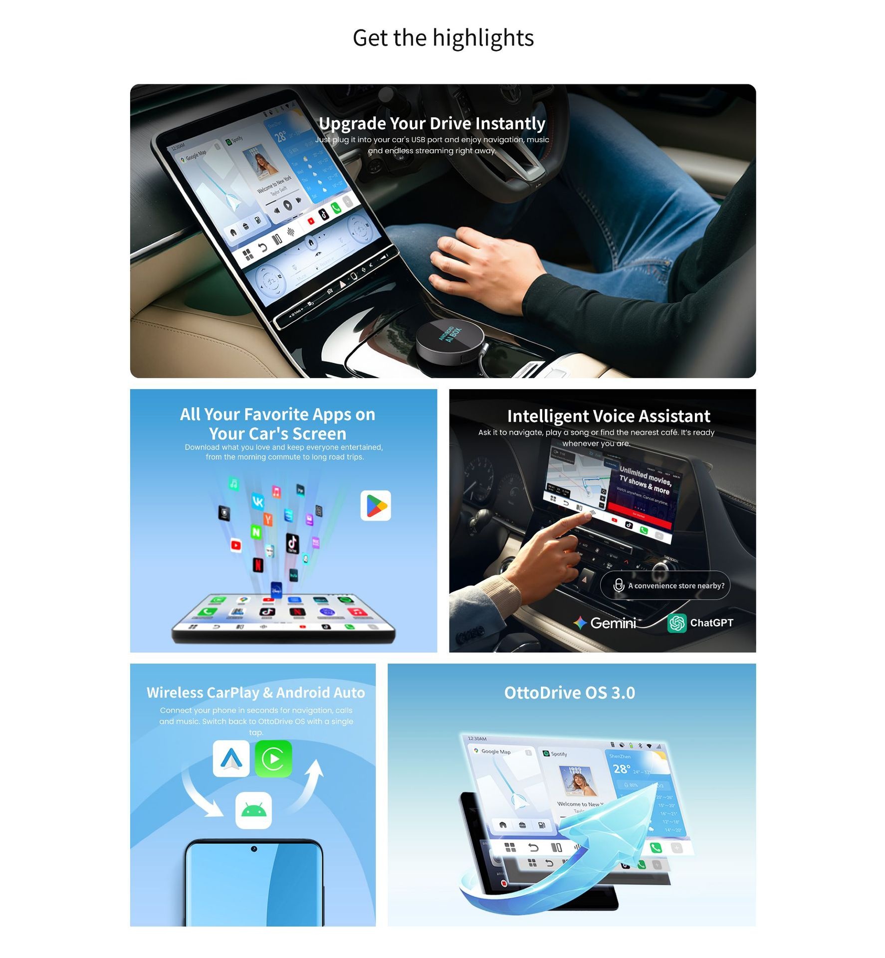 Wireless Android AI Box Car Adapter for CarPlay & Auto