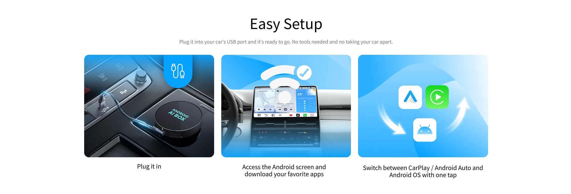 Wireless Android AI Box Car Adapter for CarPlay & Auto