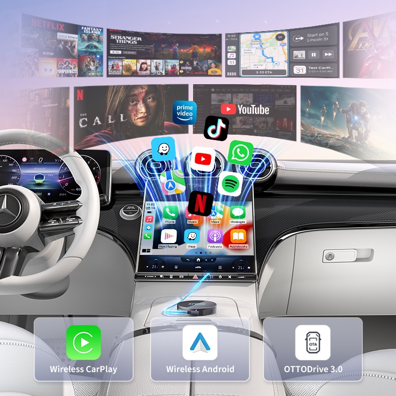 Wireless Android AI Box Car Adapter for CarPlay & Auto