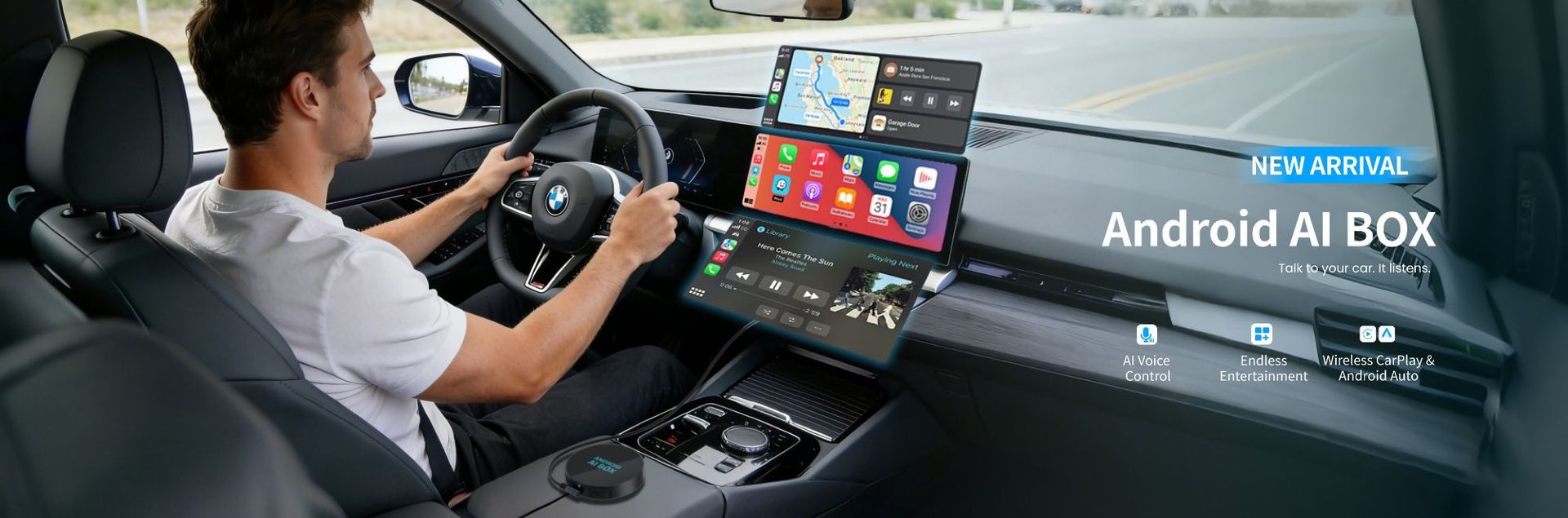 Wireless Android AI Box Car Adapter for CarPlay & Auto