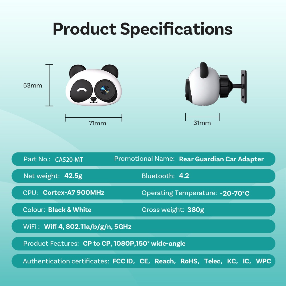 Wireless Car Baby Monitor Camera for CarPlay & Android Auto