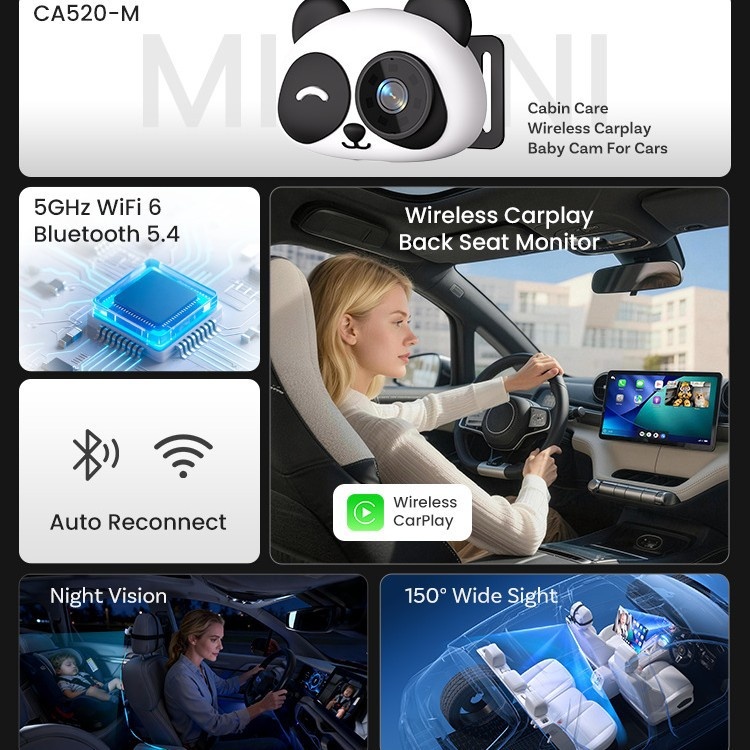 Wireless Car Baby Monitor Camera for CarPlay & Android Auto