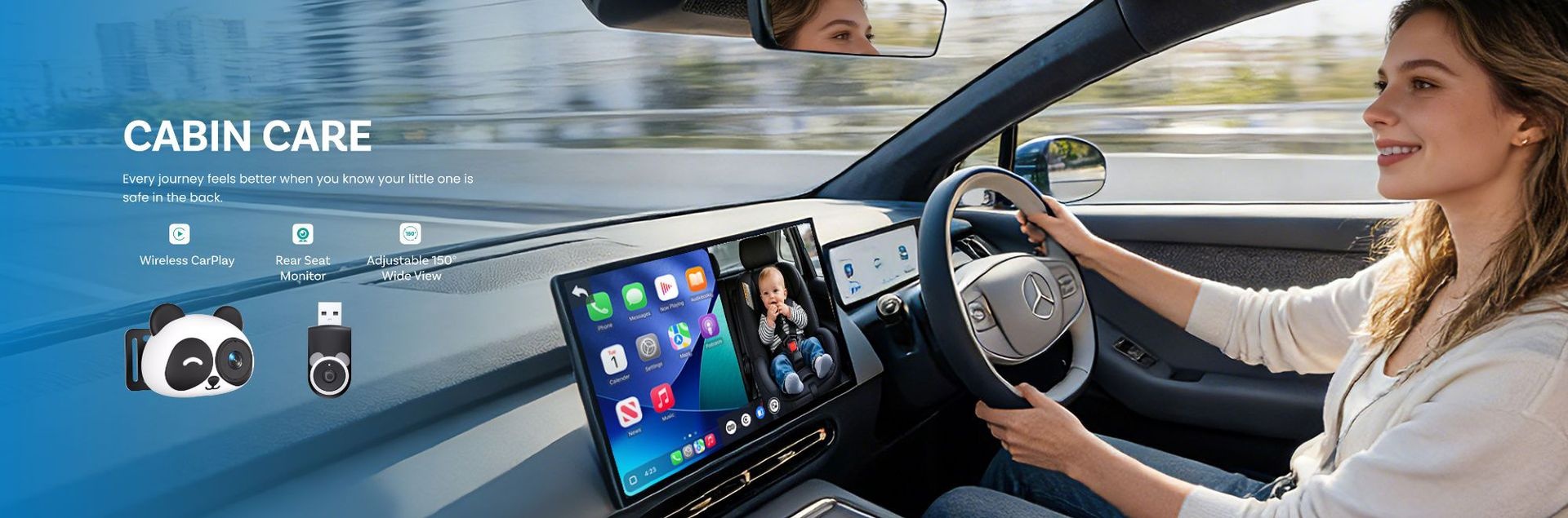 Wireless Car Baby Monitor Camera for CarPlay & Android Auto