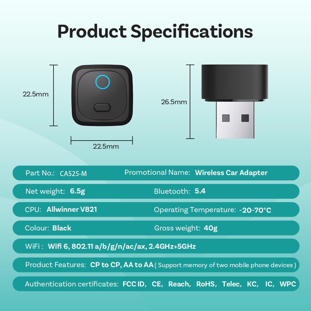 Mini Pico Wireless CarPlay & Android Auto Adapter