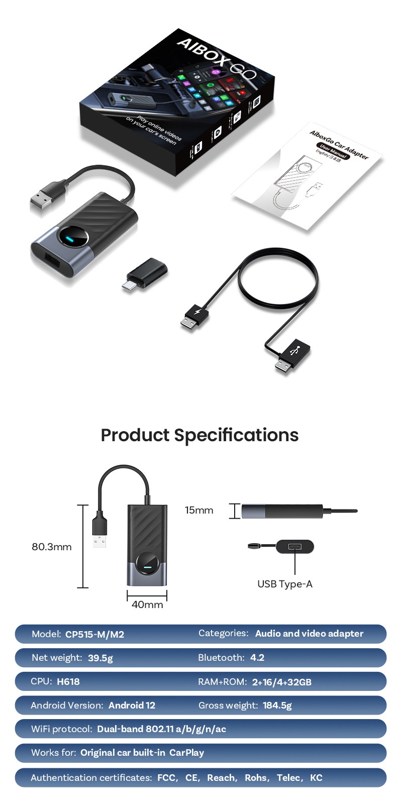 Carplay adapter 4+32GB, Powerful support for Apple and Android
