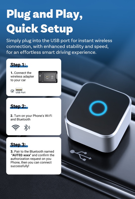 CP88-M Wireless CarPlay Android Auto Adapter - Plug & Play