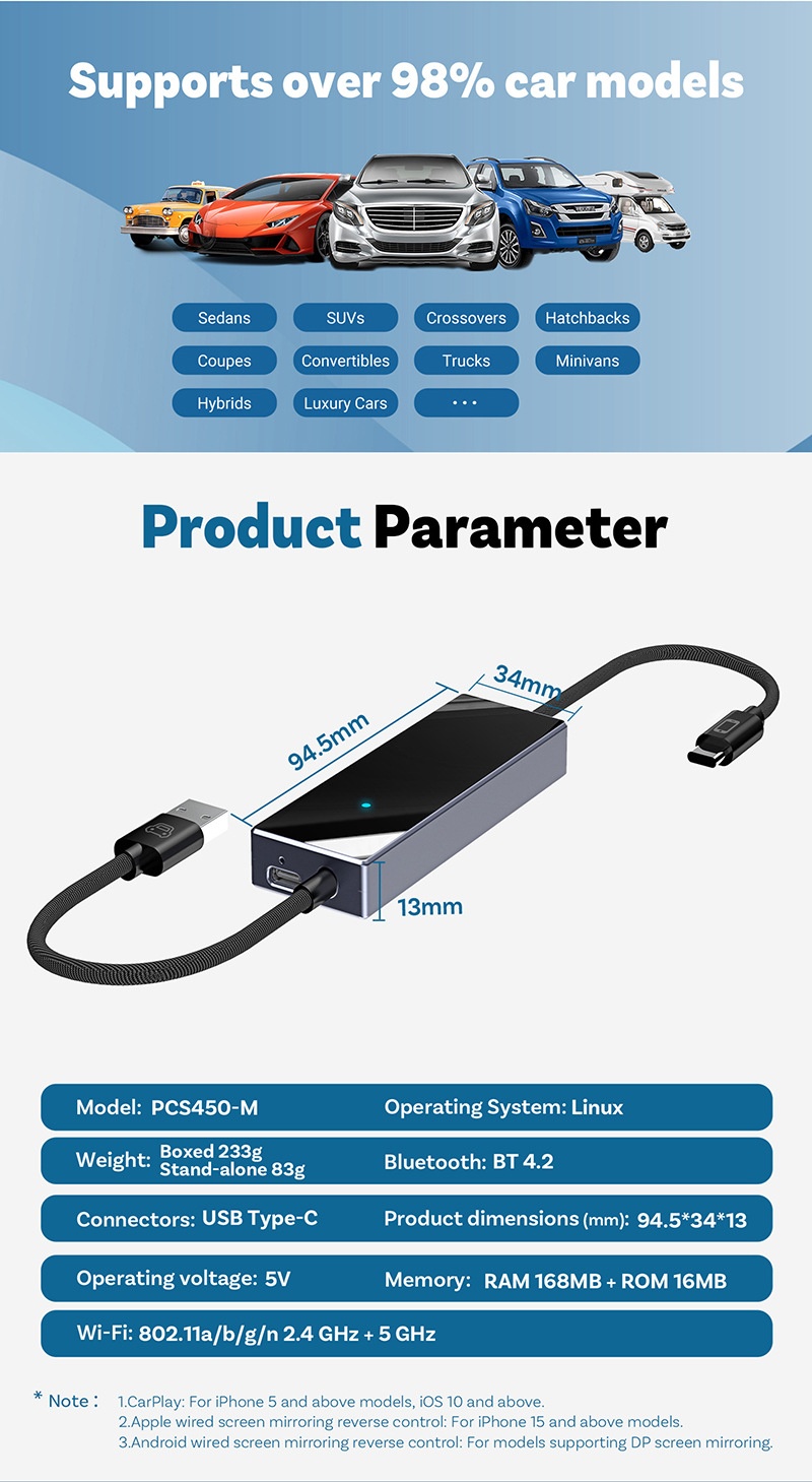 Mirroring Car adapter for Carplay - Bi-Directional Control function