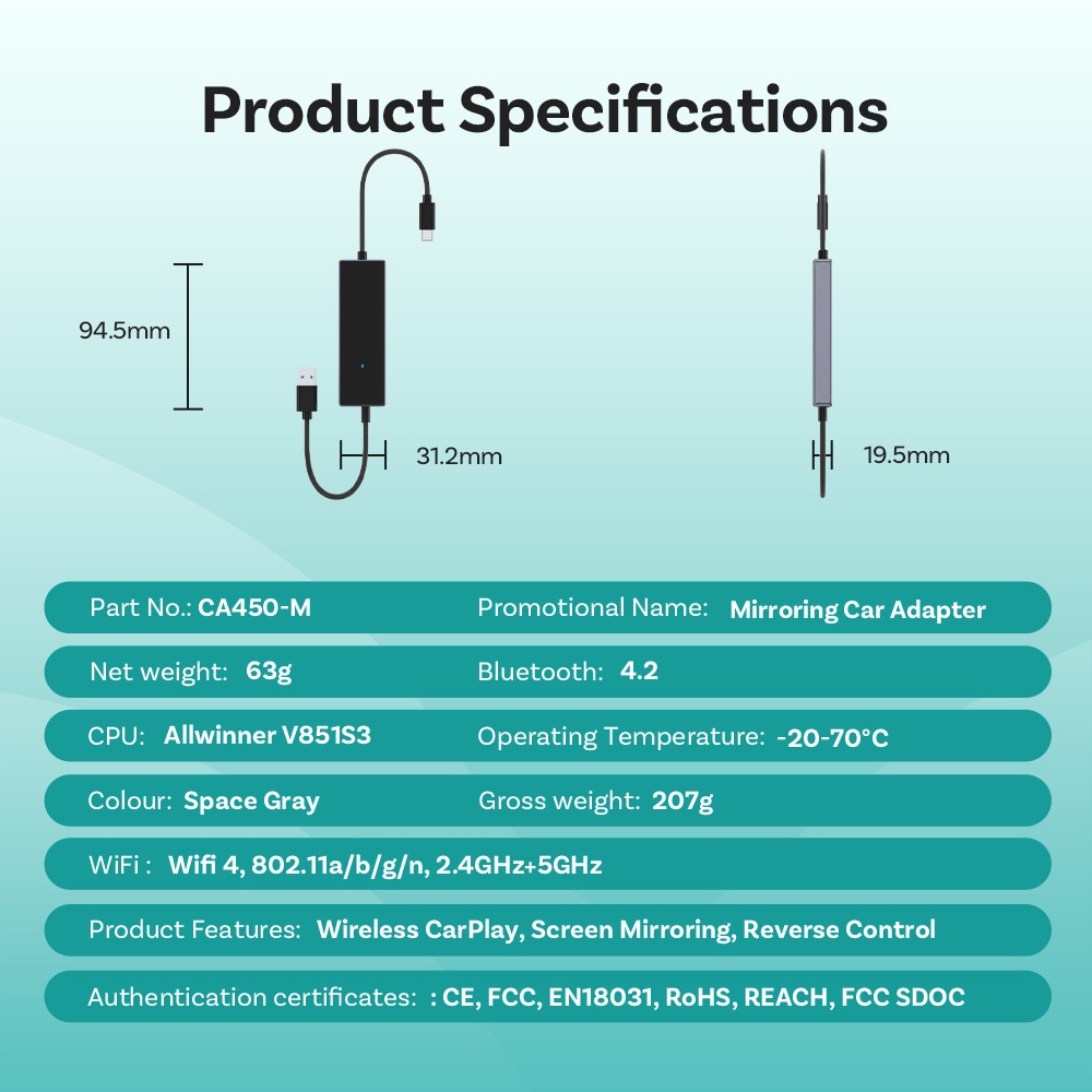 Mirroring Car adapter for Carplay - Bi-Directional Control function