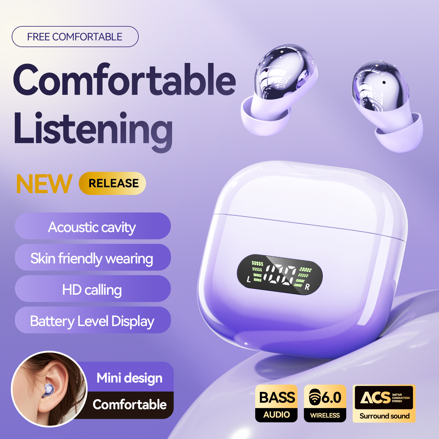 Wireless Bluetooth 6.0 Earbuds with LED Digital Display Model#M184