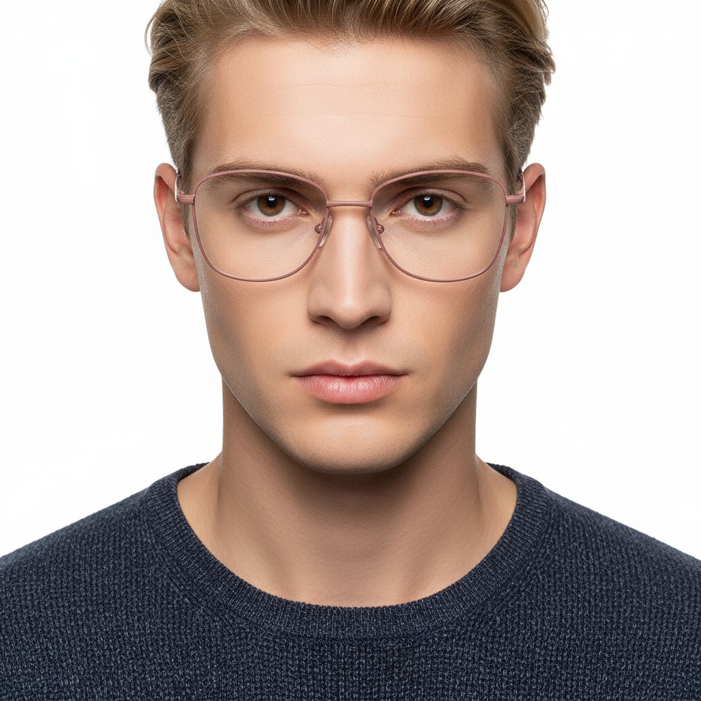 BS2425-0310_Pink_Rectangular_Metal_Glasses_model