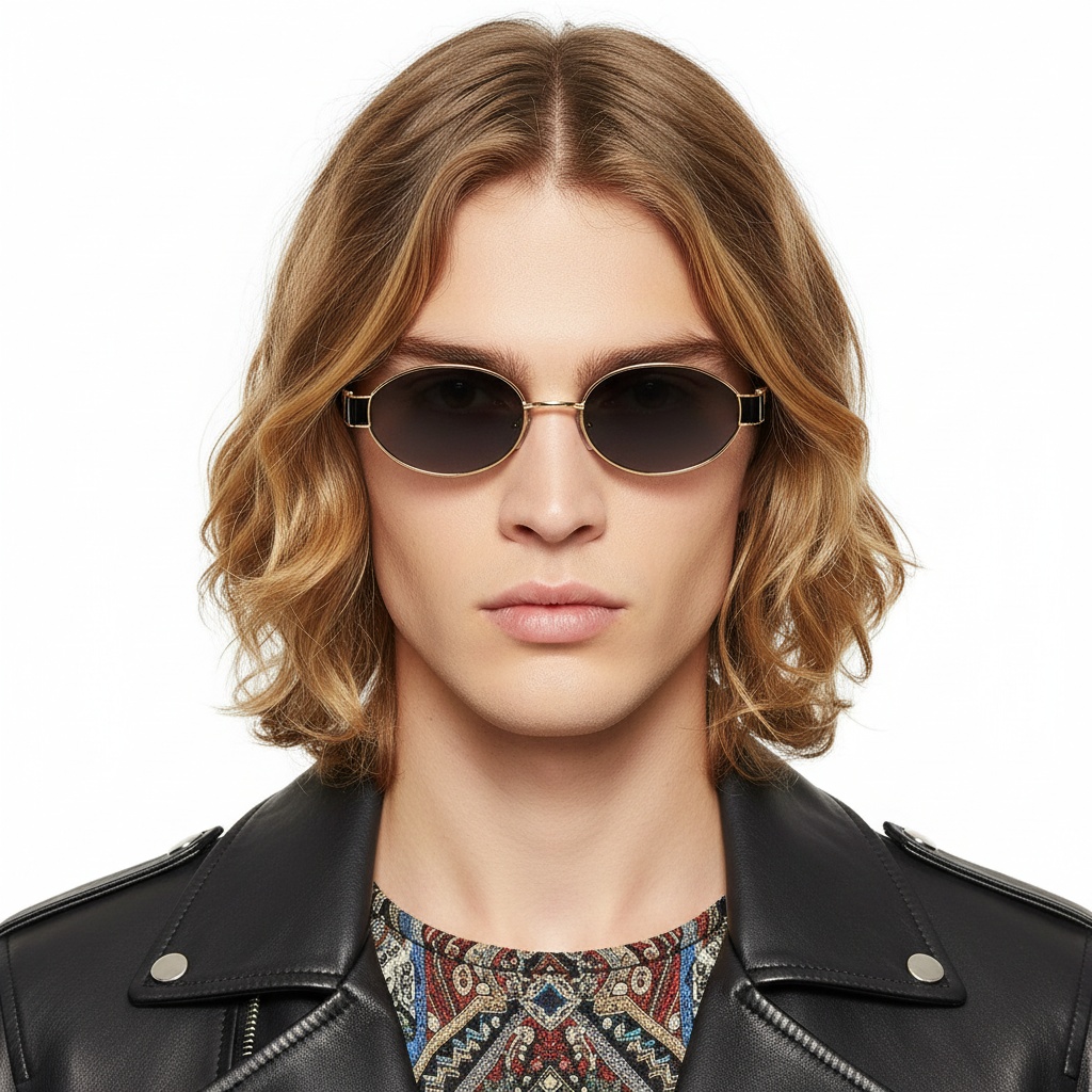 BS2503-0047_Golden_Oval_Metal_Sunglasses_model