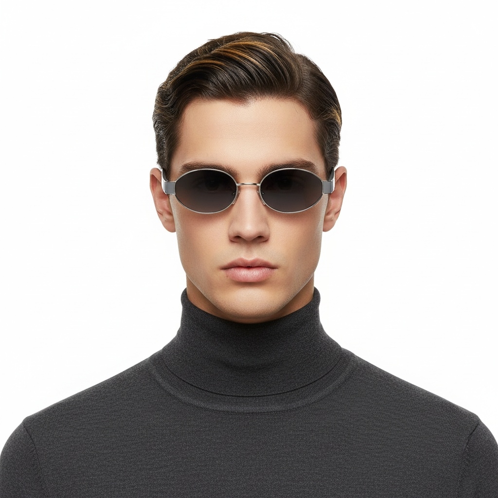 BS2503-0050_Silver_Oval_Metal_Sunglasses_model