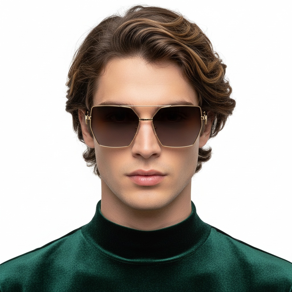 BS2503-0053_Golden_Geometric_Metal_Sunglasses_model