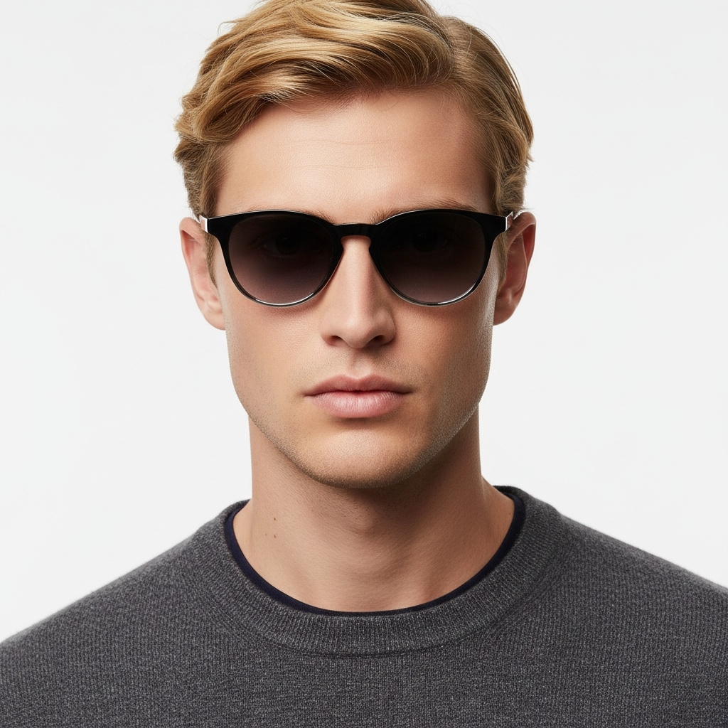 BS2503-0101_Grey_Oval_Plastic_Sunglasses_model