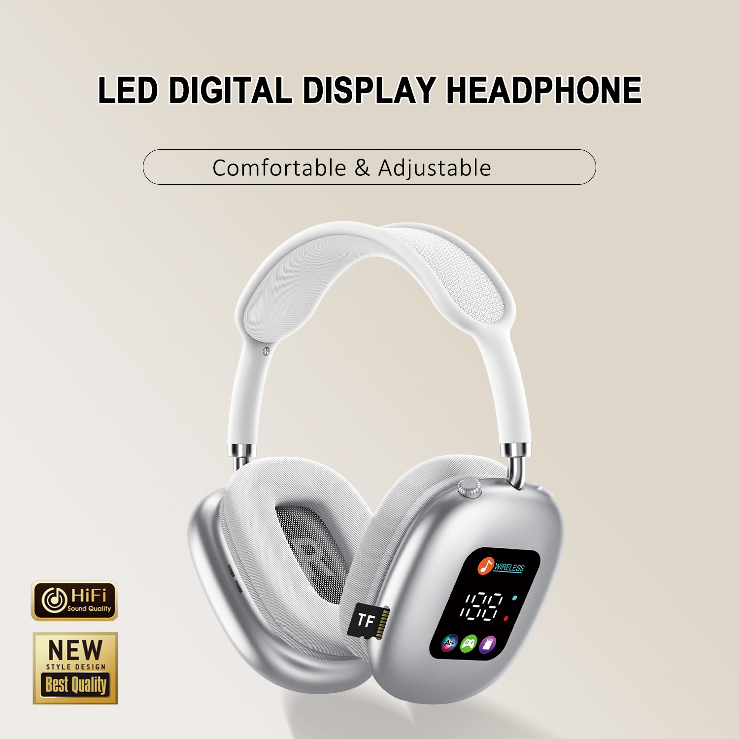 Wireless Bluetooth Headphones with RGB Digital Display & Card Reader - AKZ MAX600