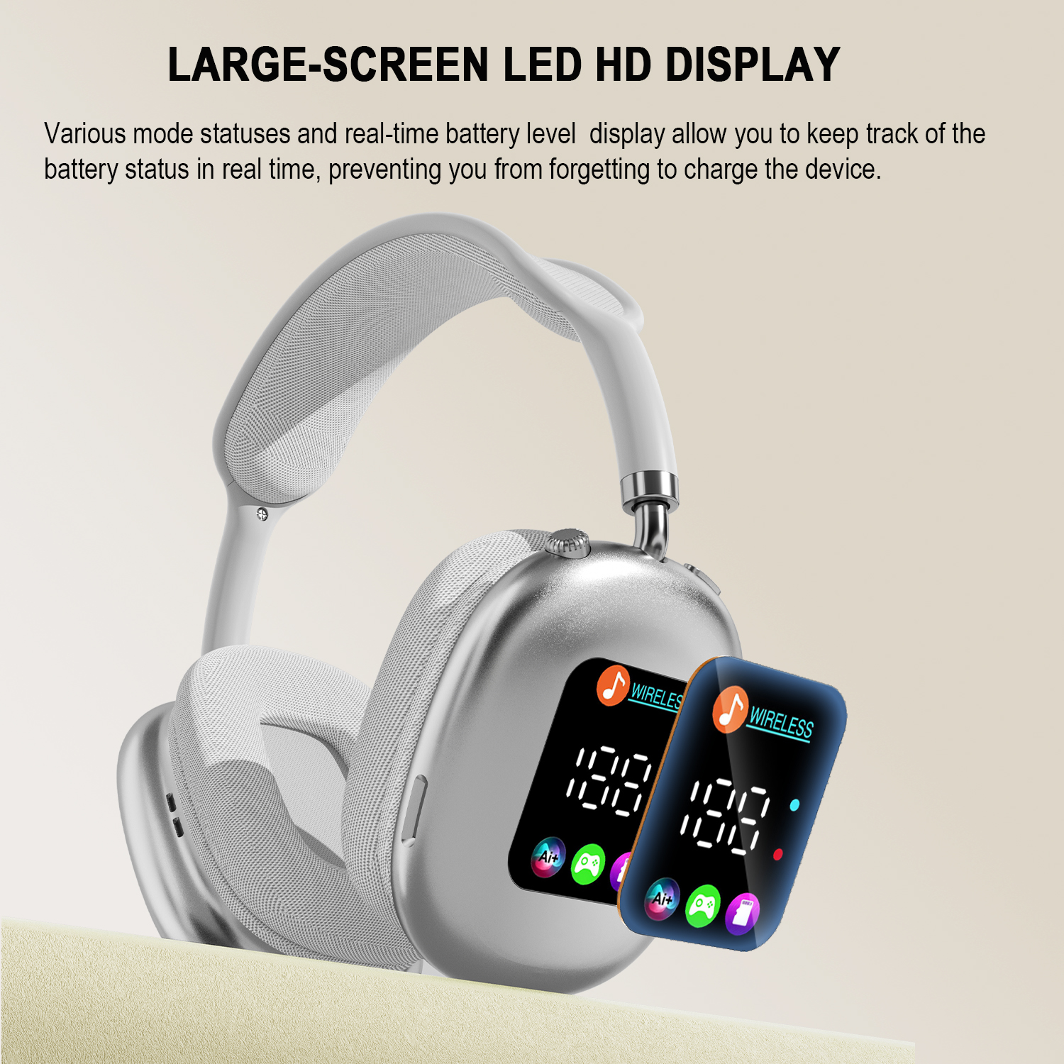 Wireless Bluetooth Headphones with RGB Digital Display & Card Reader - AKZ MAX600
