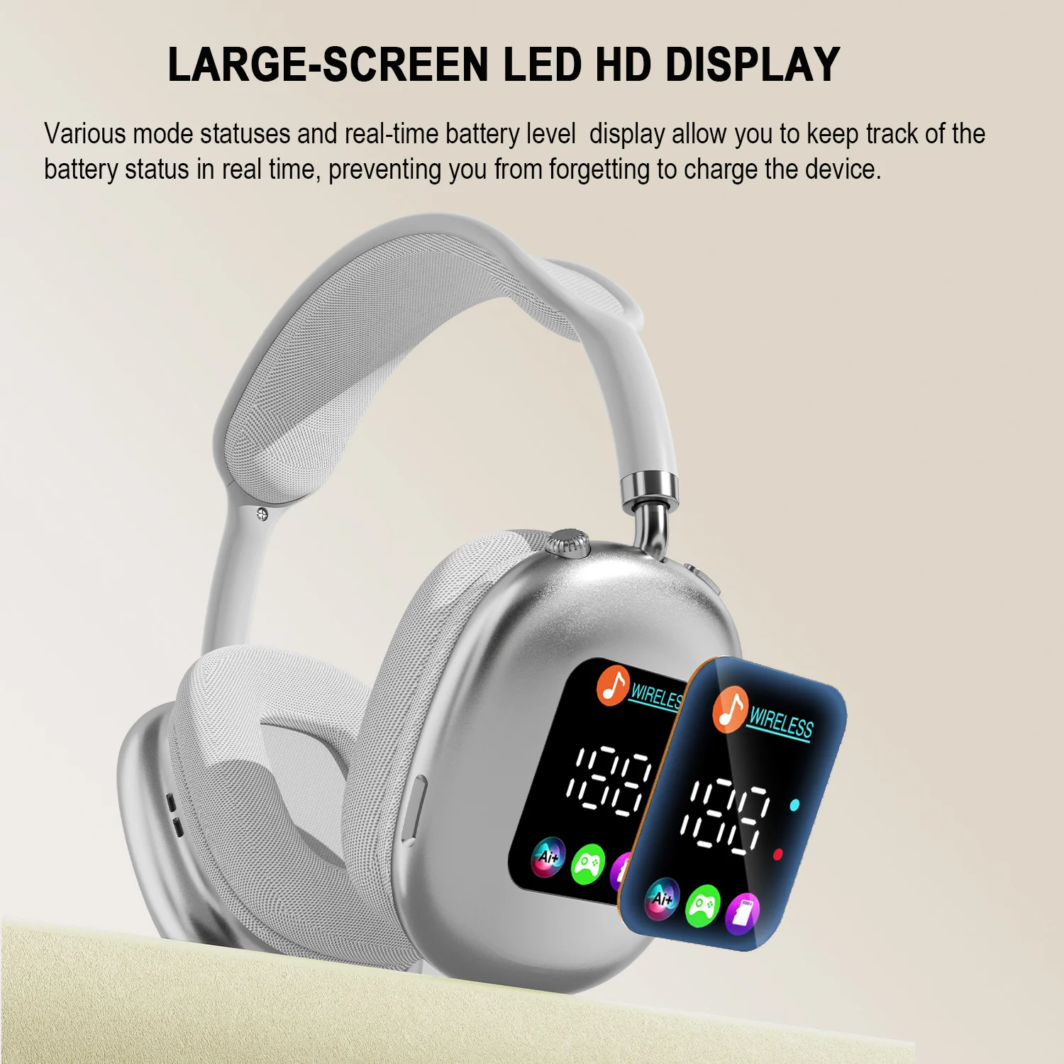 Casque Bluetooth sans fil avec affichage numérique RVB et lecteur de cartes - AKZ MAX600