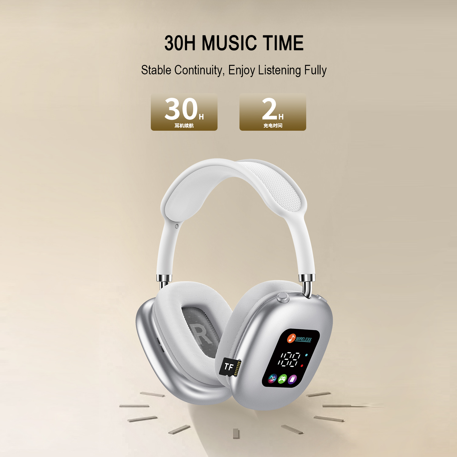 Wireless Bluetooth Headphones with RGB Digital Display & Card Reader - AKZ MAX600