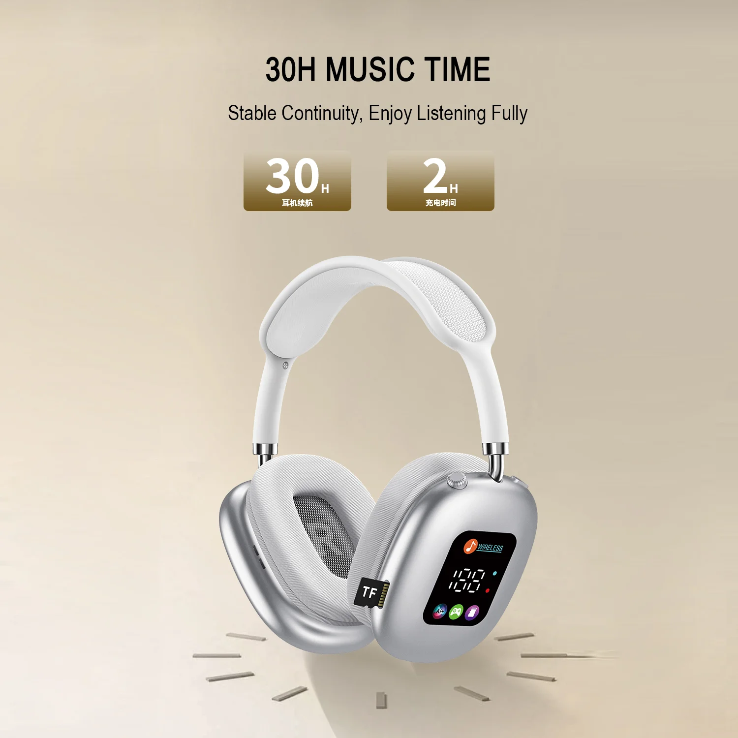 Casque Bluetooth sans fil avec affichage numérique RVB et lecteur de cartes - AKZ MAX600