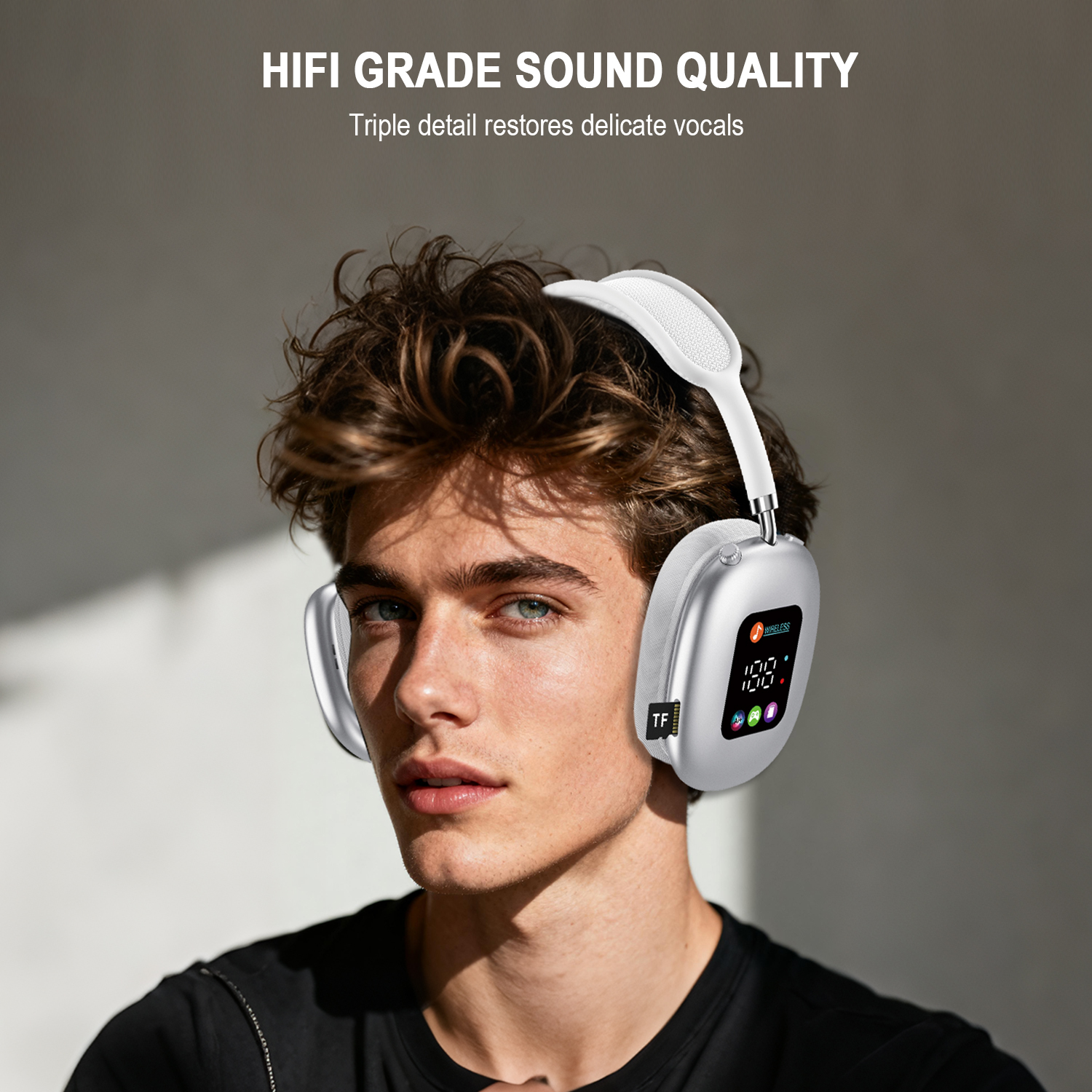 Wireless Bluetooth Headphones with RGB Digital Display & Card Reader - AKZ MAX600