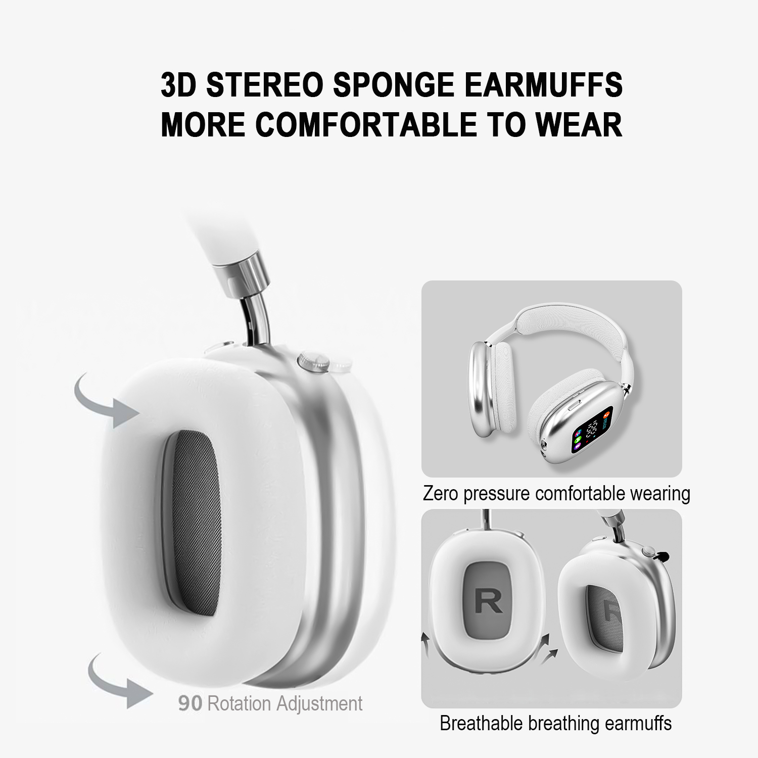 Wireless Bluetooth Headphones with RGB Digital Display & Card Reader - AKZ MAX600